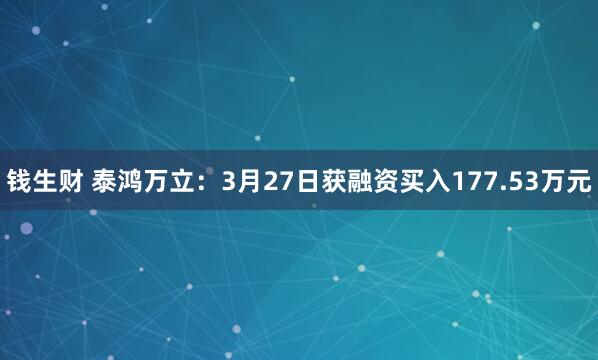 钱生财 泰鸿万立：3月27日获融资买入177.53万元